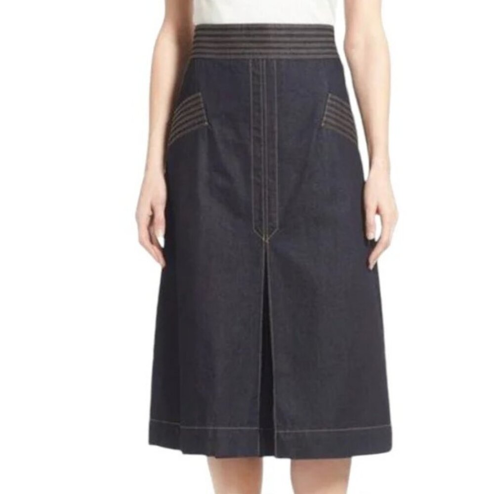 Olivia Palermo Chelsea denim midi jeans skirt navy blue women's size 10